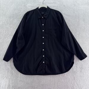 American Eagle Top Womens S Black Button Front Shirt Oversize Fit Long Sleeve